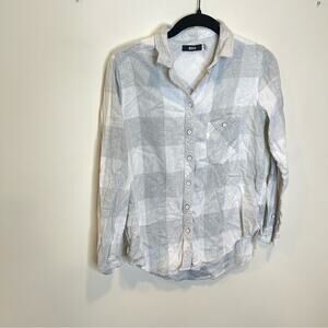 BDG Urban Outfitters Gray and White Plaid Flannel Button Up Long Sleeve Shirt